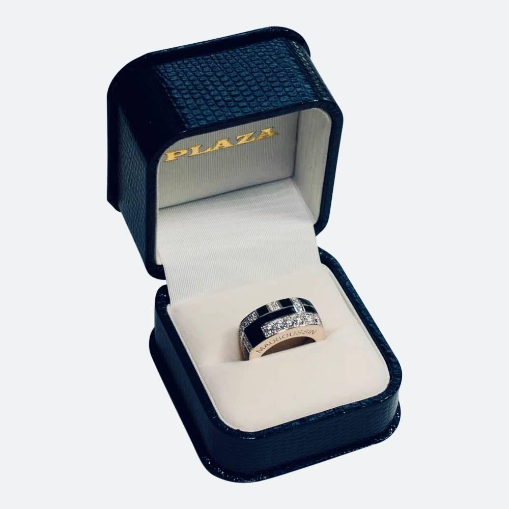 Mauboussin Diamond and Black Lacquer Gold Ring For Sale 5