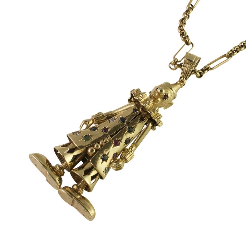 Gold and Gemset Pierrot Pendant In Excellent Condition In ALTRINCHAM, GB