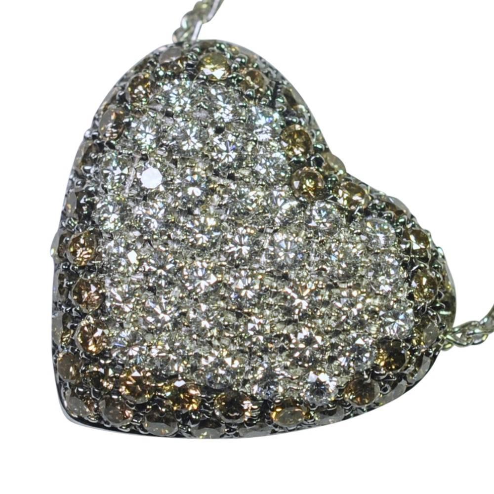 Champagne and White Diamonds Heart Pendant For Sale 1