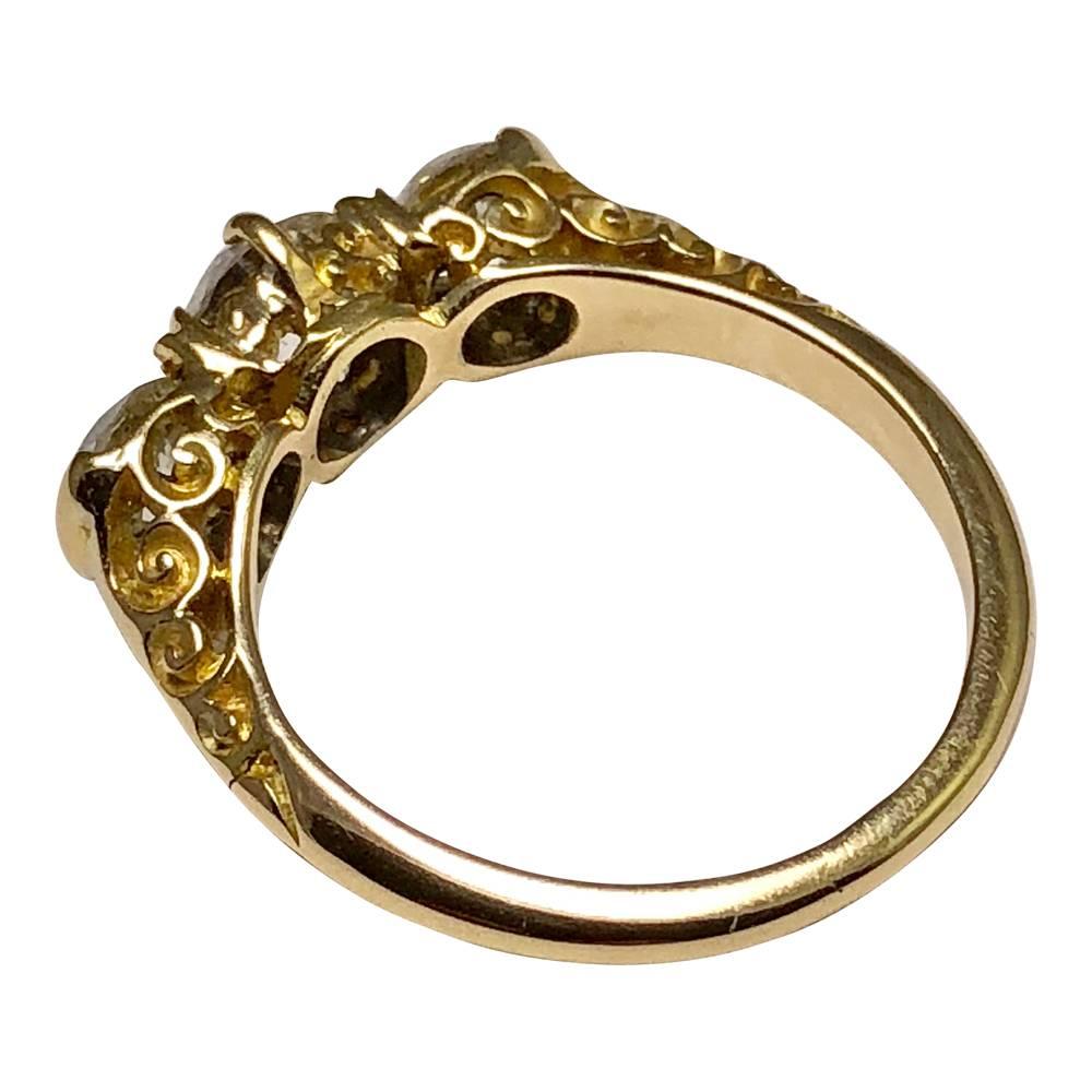 Old European Cut Victorian Diamond Trilogy Ring in 18 Carat Gold