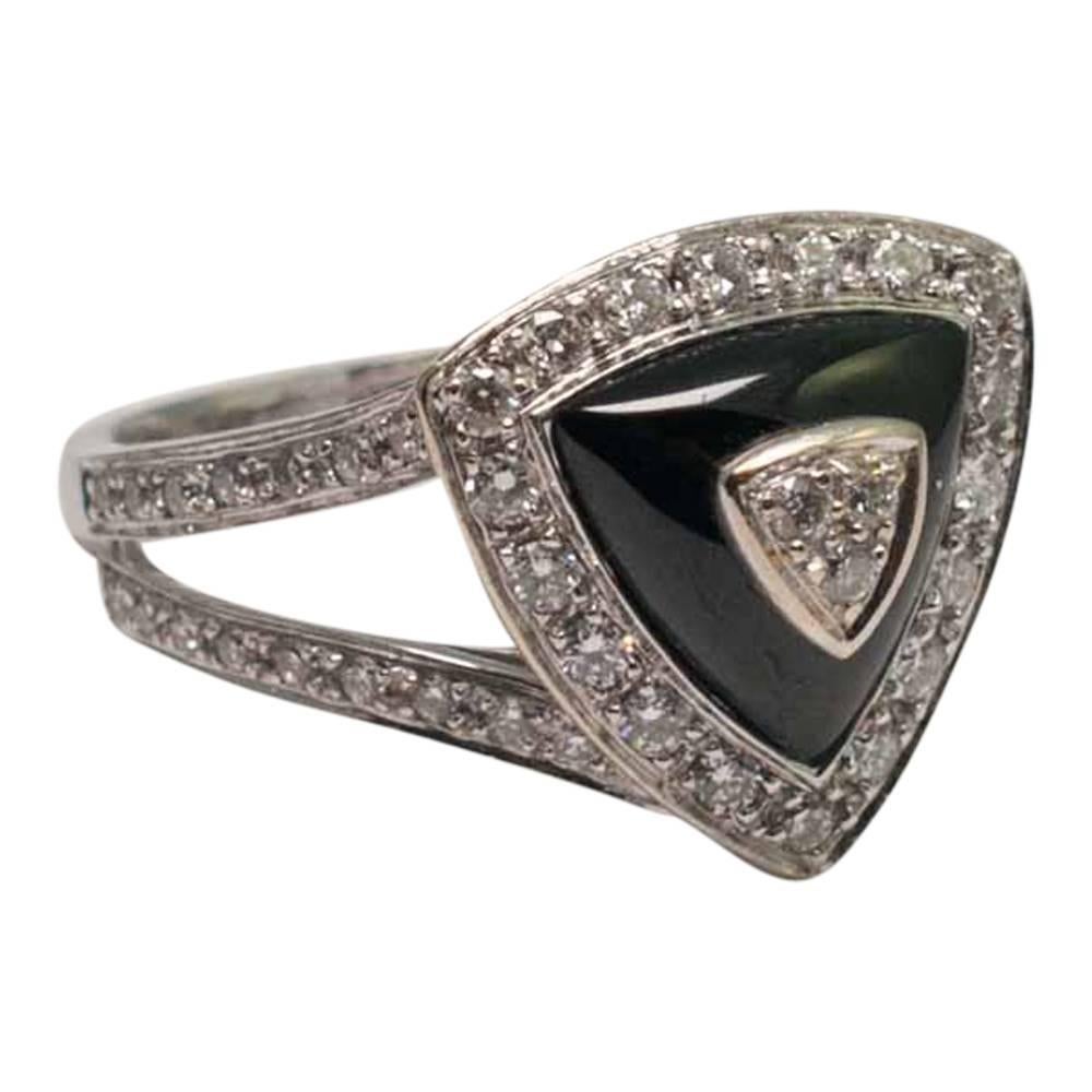 Women's Mauboussin Diamond and Onyx 'Dream and Love' Gold Ring For Sale