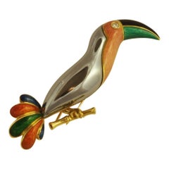 Wempe Gold Enamel and Haematite Toucan Brooch