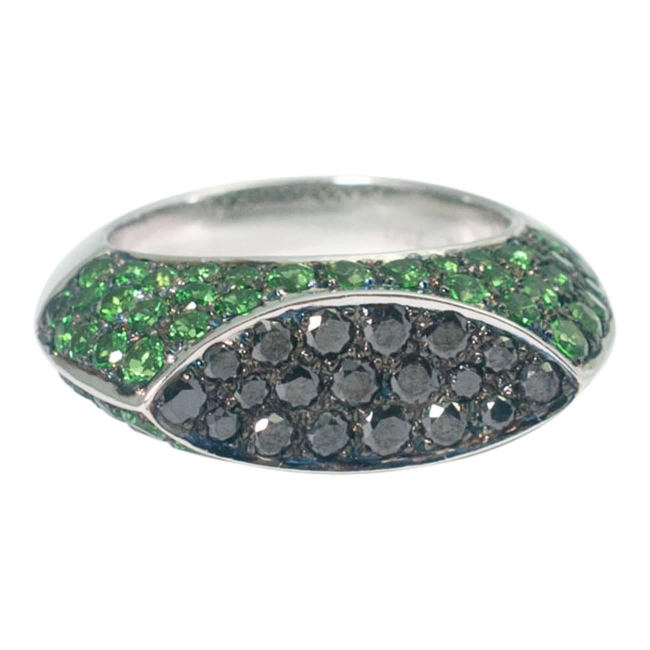 Chatila Tsavorite Garnet Black Diamond Ring For Sale