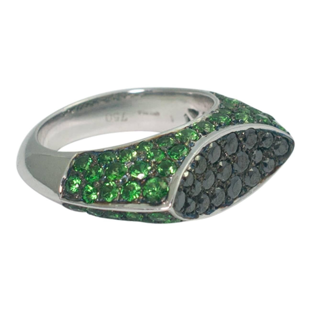 Chatila Tsavorite Garnet Black Diamond Ring For Sale 2