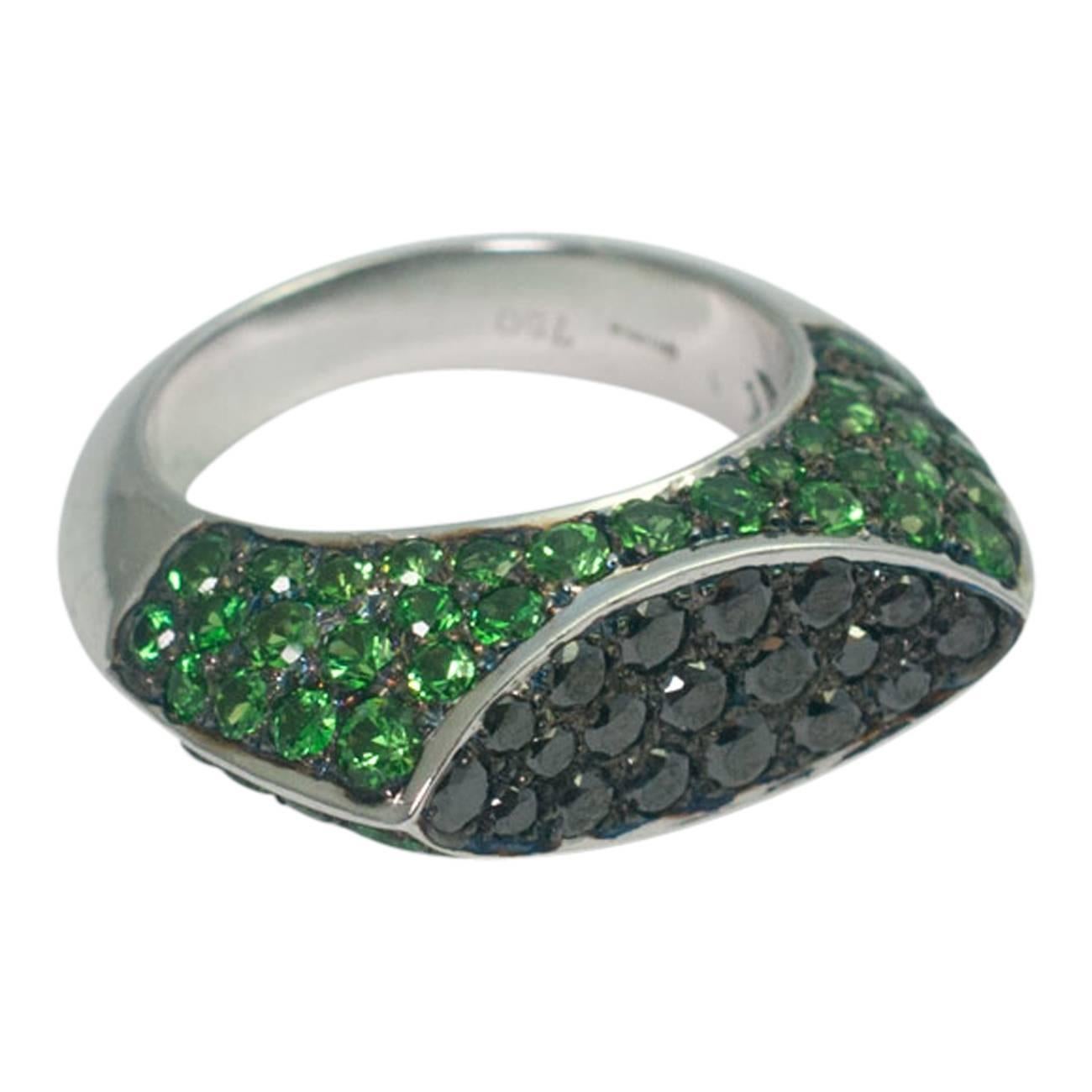 Chatila Tsavorite Garnet Black Diamond Ring For Sale 3