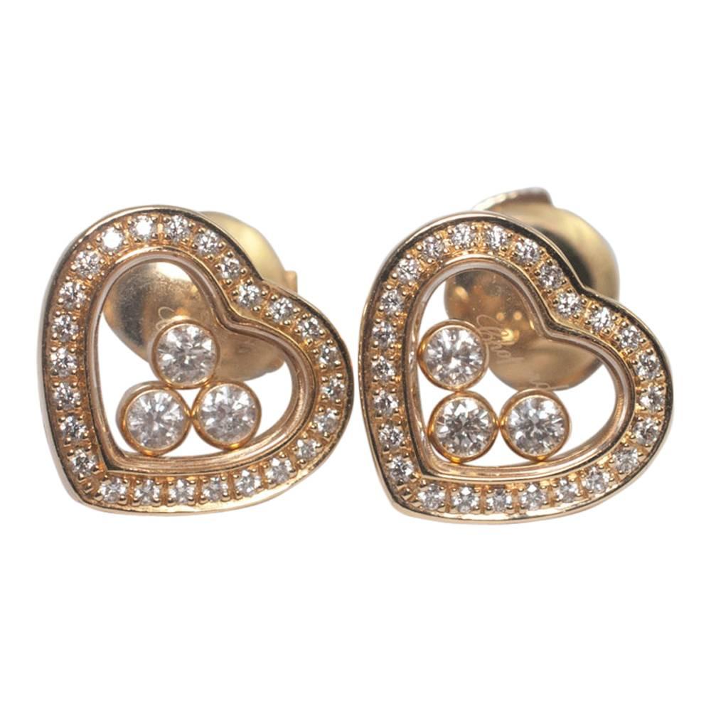 Chopard Happy Diamond Heart 18 Carat Gold Heart Stud Earrings For Sale