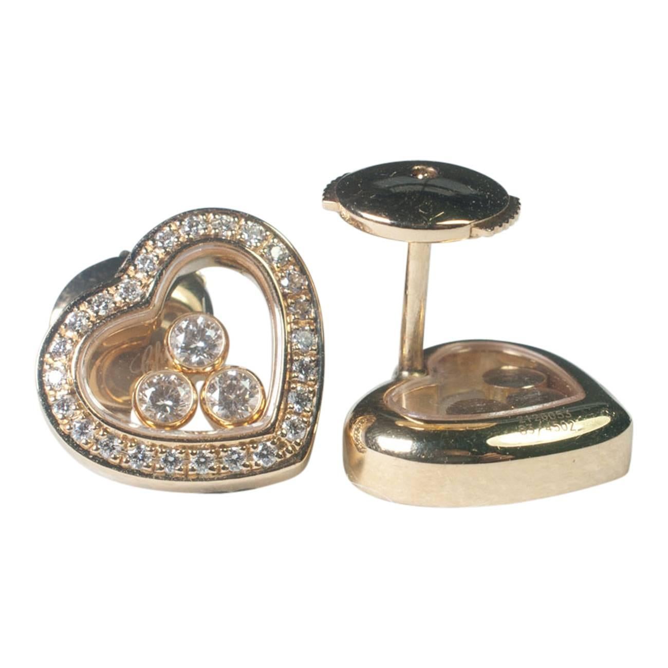 Chopard Happy Diamond Heart 18 Carat Gold Heart Stud Earrings In Excellent Condition For Sale In ALTRINCHAM, GB