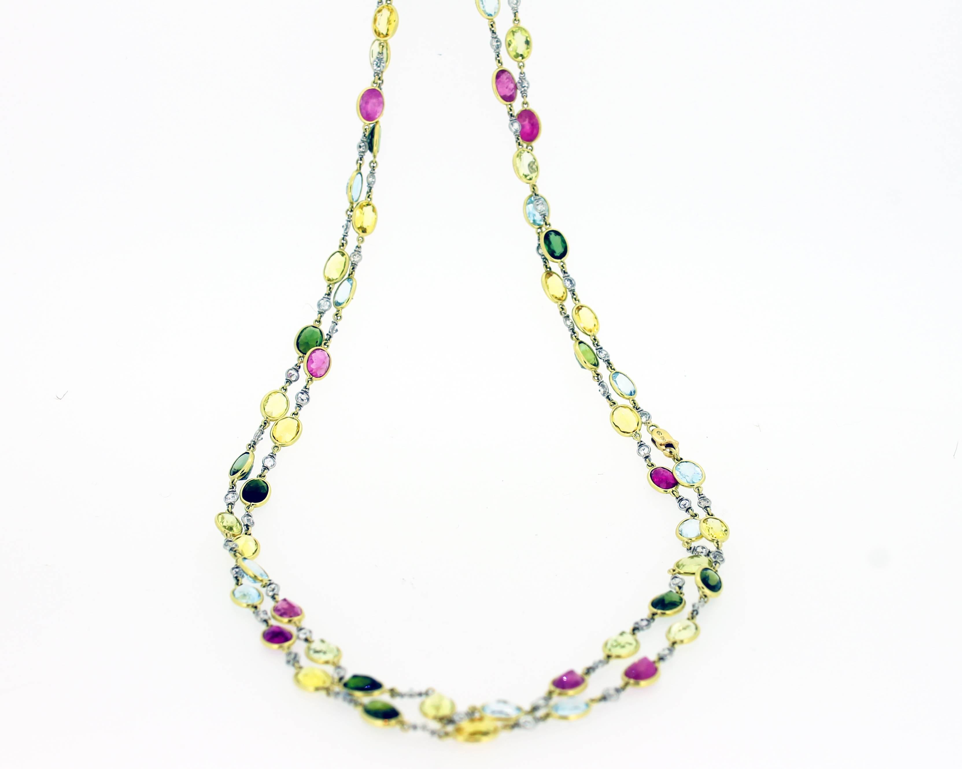 Women's or Men's Multicolour Sapphire Diamond Spectacle Set Long Chain Necklace For Sale