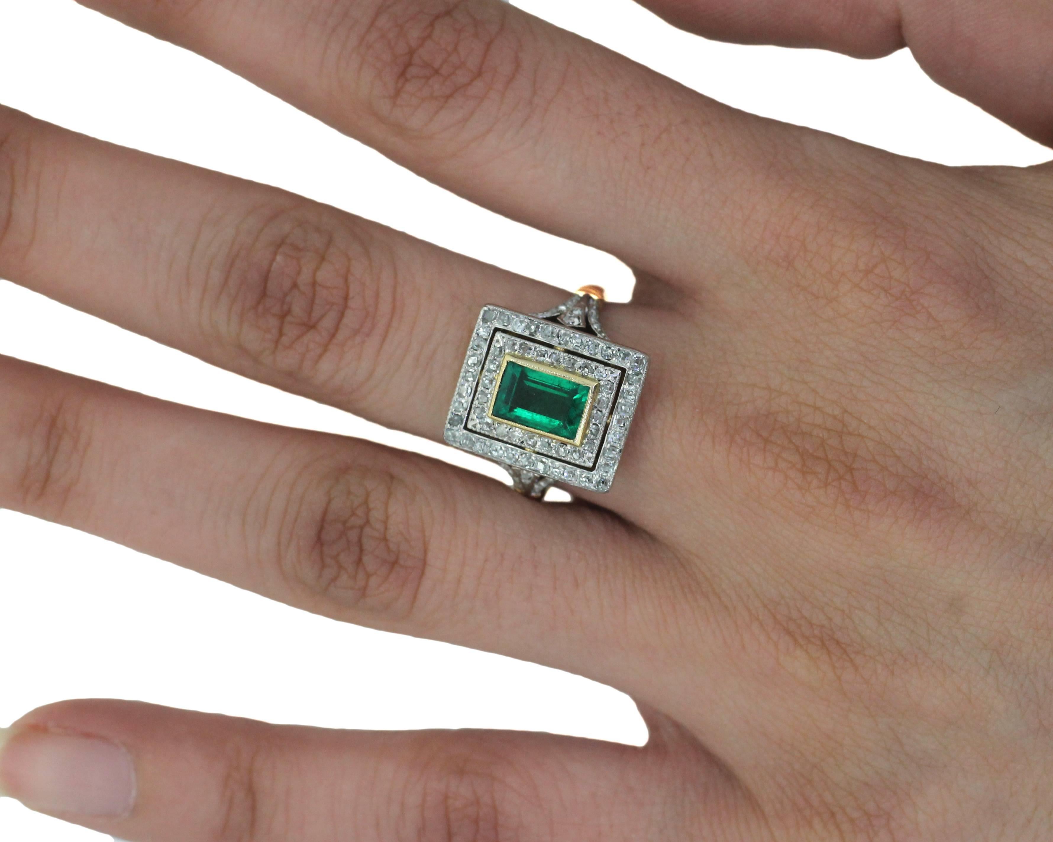 Women's or Men's Edwardian Colombian Emerald Ring For Sale