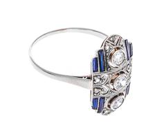 Art Deco 0.36 Carat Diamond Sapphire Gold Cocktail Ring
