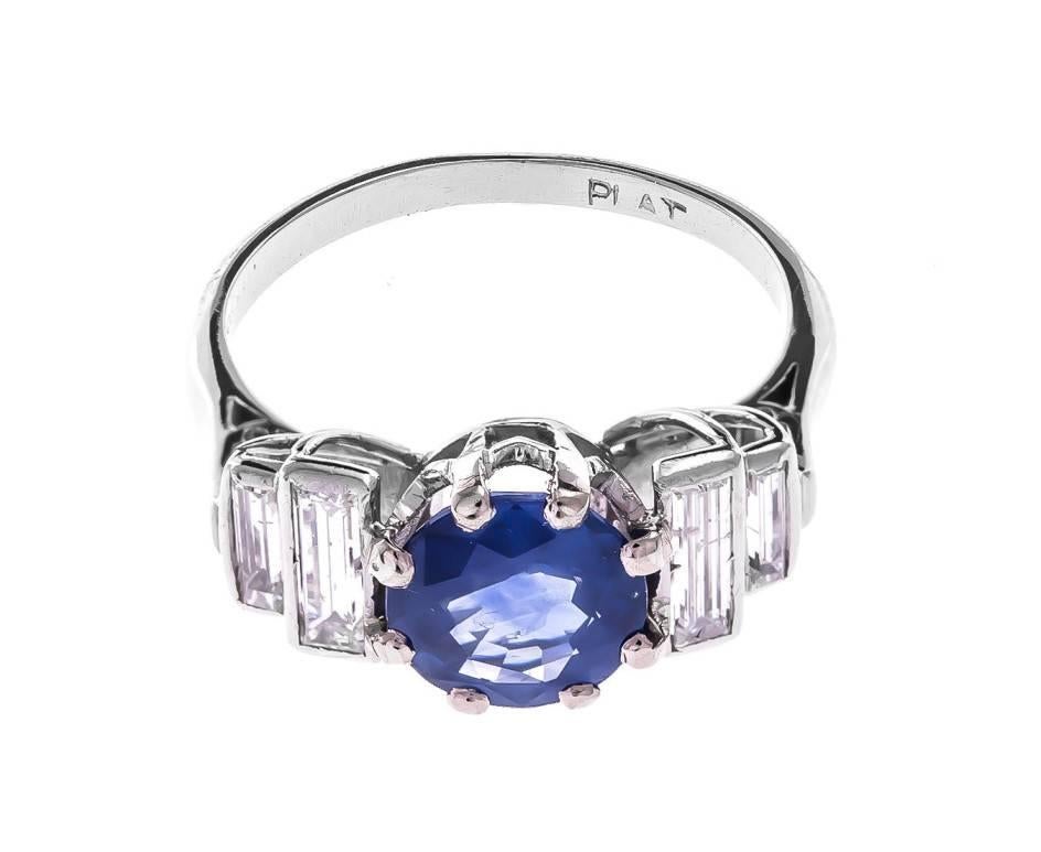 Women's Art Deco Platinum 1.86 Carat Sapphire & Diamond Ring
