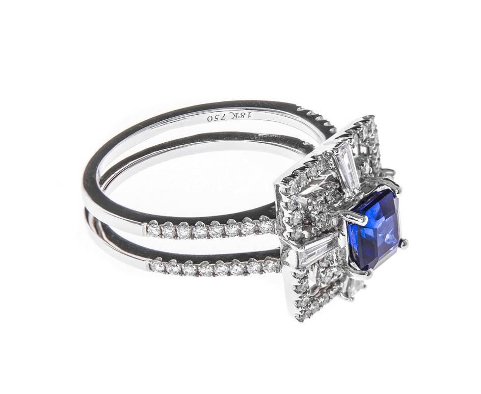 1.13 Carat Sapphire Diamond White Gold Cocktail Ring In Excellent Condition For Sale In Birmingham, GB