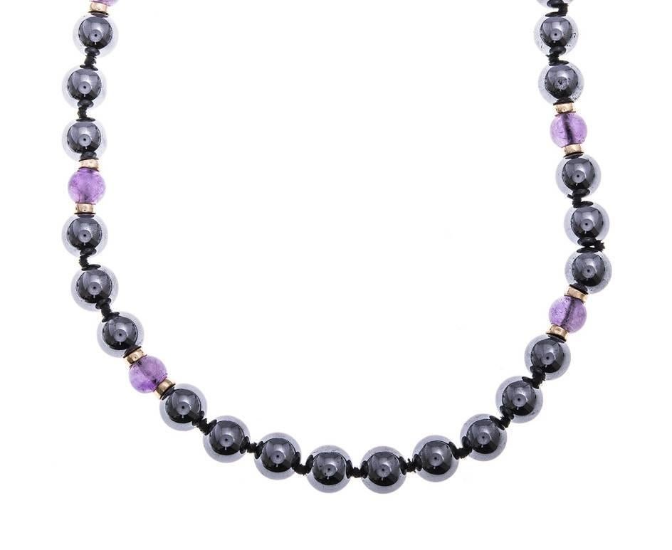 Hematite and Amethyst Bead Necklace In Good Condition For Sale In Birmingham, GB