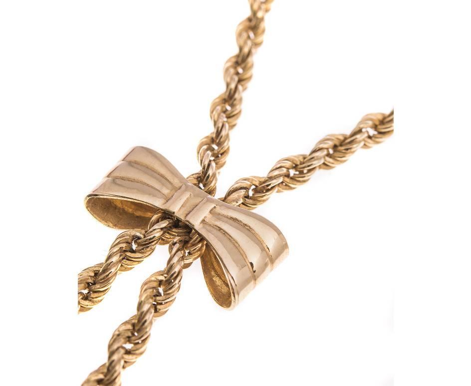 Vintage 1980s 9 Carat Gold Rope and Bow Necklace In Good Condition In Birmingham, GB