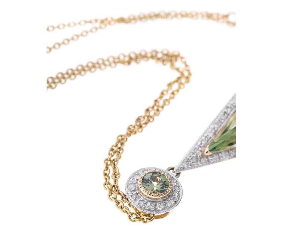 Art Deco 6.00 Carat Green Amethyst Prasiolite Diamond Yellow Gold Pendant