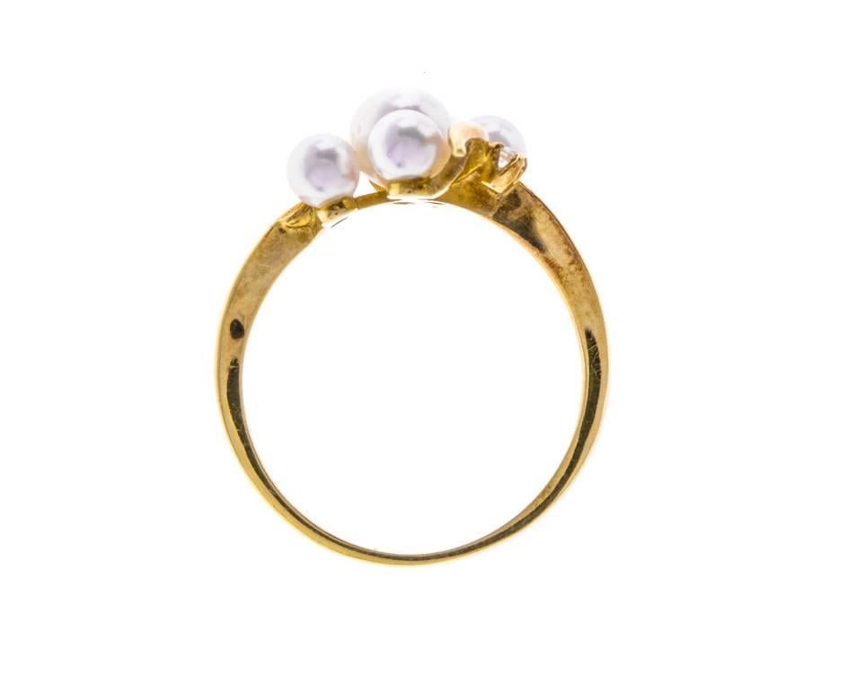 Retro Mikimoto Pearl Diamond Gold Dress Ring