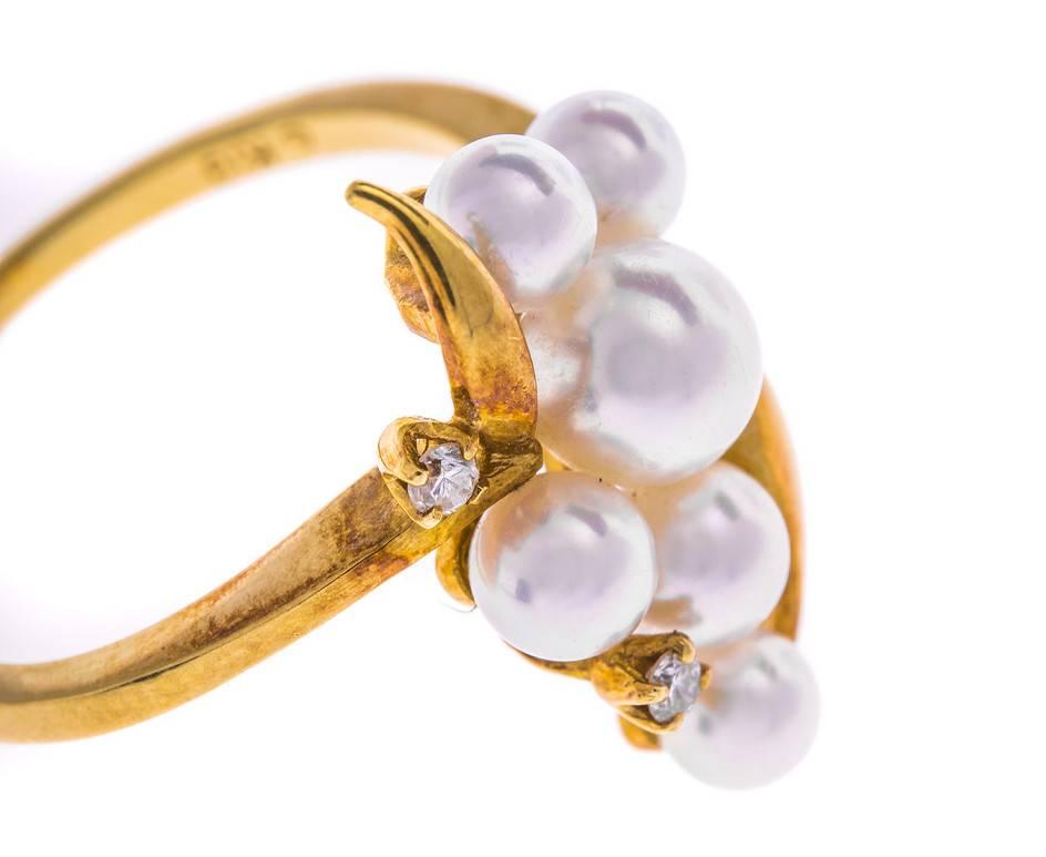 Mikimoto Pearl Diamond Gold Dress Ring In Excellent Condition In Birmingham, GB