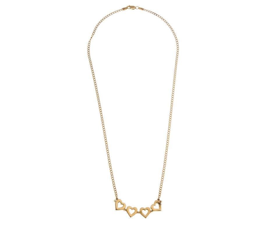 Yellow Gold Quatrefoil Heart Necklace In Excellent Condition In Birmingham, GB