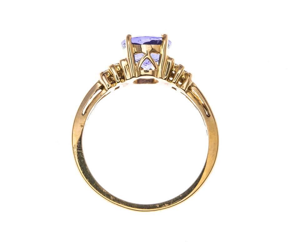 Modern 14 Carat Gold 2.17 Carat Tanzanite and Diamond Dress Ring
