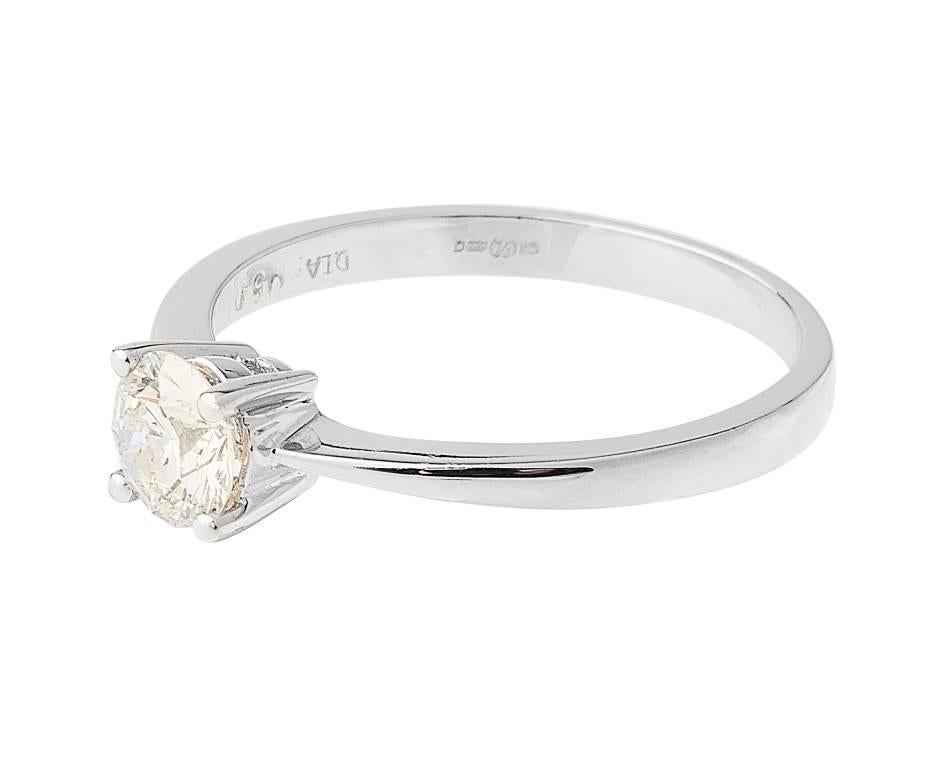 Modern 18 Carat White Gold Certified 0.52 Carat Diamond Solitaire Ring