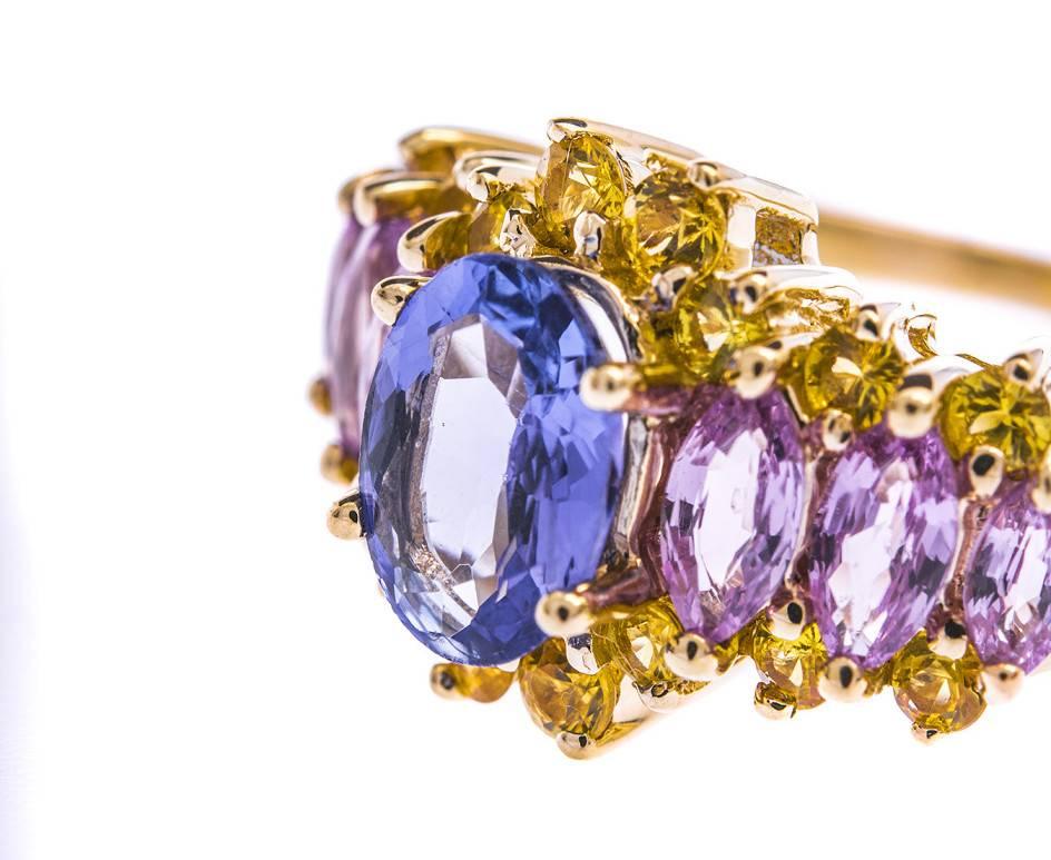 Contemporary 9 Carat Gold Tanzanite and Sapphire Dress Ring