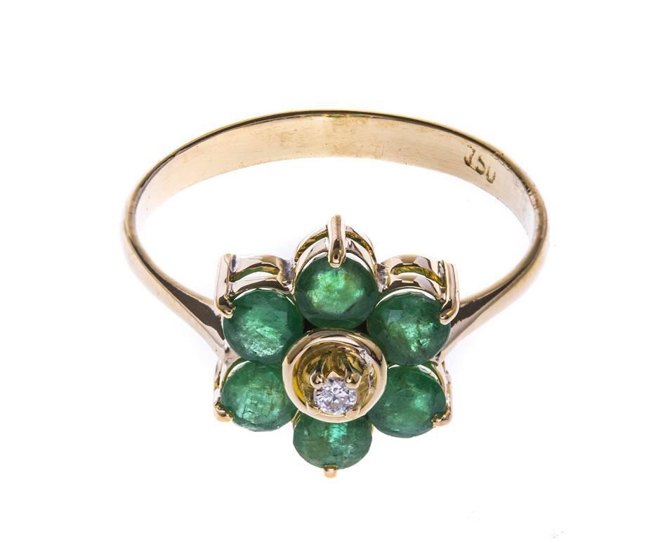 Women's Gold 0.72 Carat Emerald Flower Ring