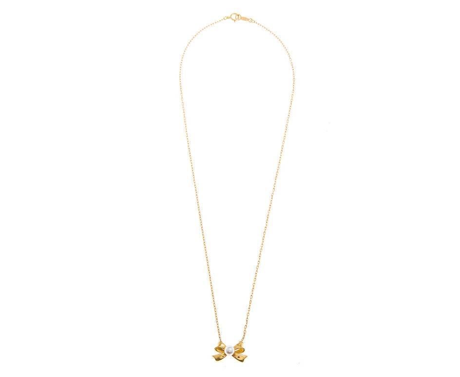 Modern Mikimoto Gold Bow Necklace