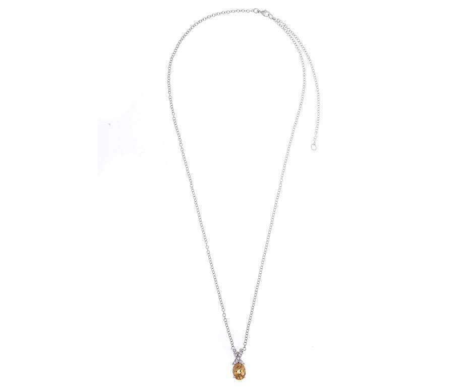 Contemporary 3.32 Carat Hessonite Garnet and Diamond White Gold Pendant For Sale