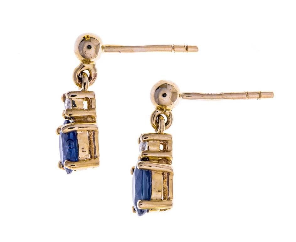 9 Carat Gold 1.00 Carat Sapphire and Diamond Drop Earrings In New Condition For Sale In Birmingham, GB