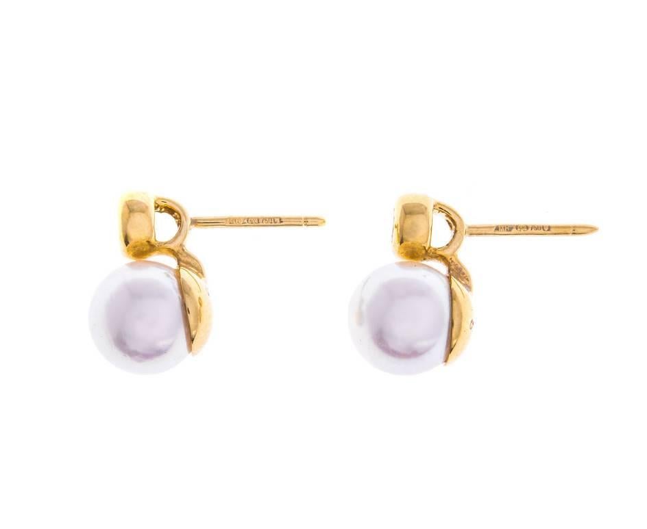Modern Akoya Pearl Diamond Earrings