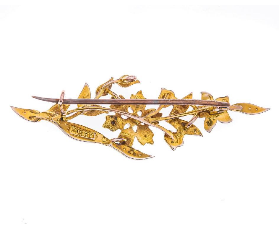 Edwardian 9 Carat Yellow Gold Split Pearl Brooch In Good Condition For Sale In Birmingham, GB