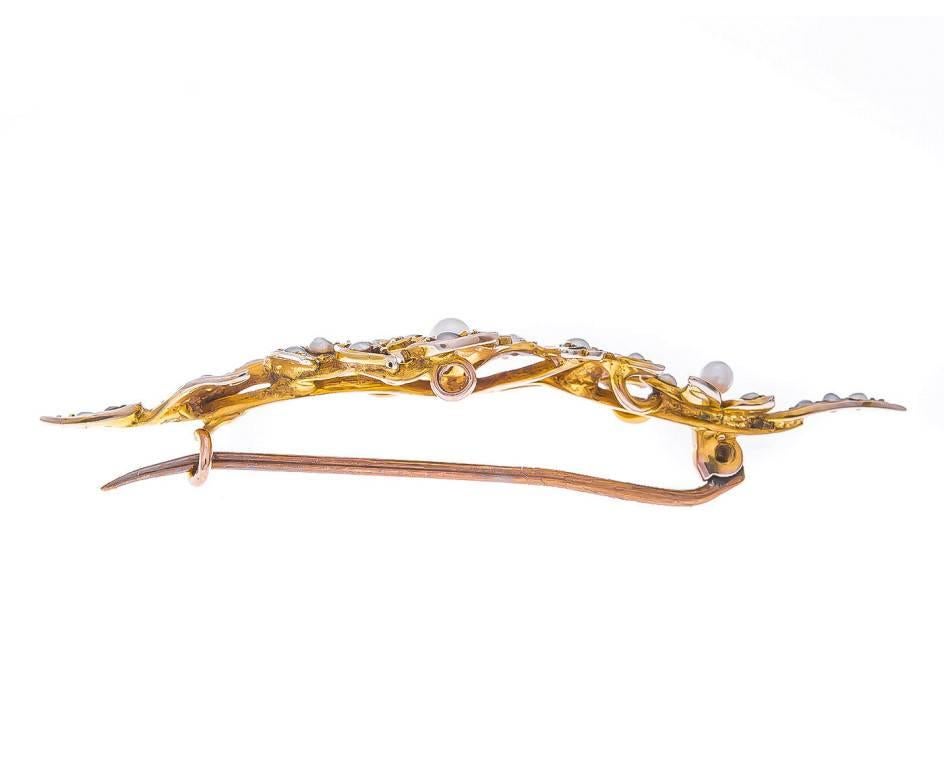 Women's or Men's Edwardian 9 Carat Yellow Gold Split Pearl Brooch For Sale