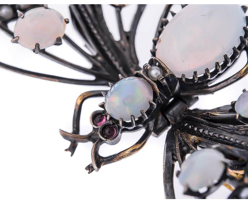 Women's or Men's Victoria Silver Opal and Split Pearl Butterfly Brooch For Sale