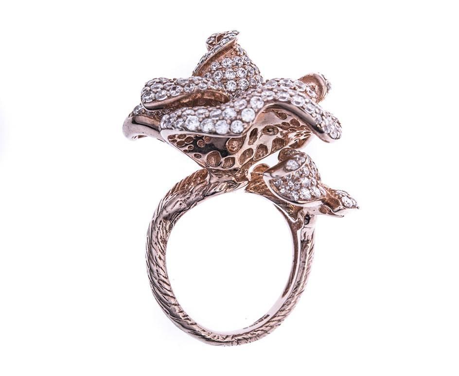 Modern Fei Liu Sterling Silver and Rose Gold Vermeil Peony Bloom Ring