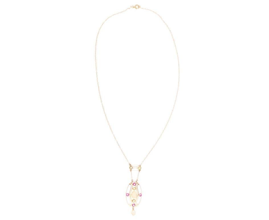 Arts and Crafts Arts & Crafts 15 Carat Gold Opal, Peridot and Garnet Necklace
