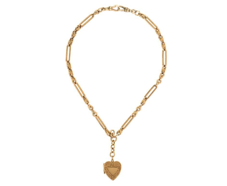 Women's or Men's Victorian 9 Carat Yellow Gold Fancy Albert Chain with Heart Locket