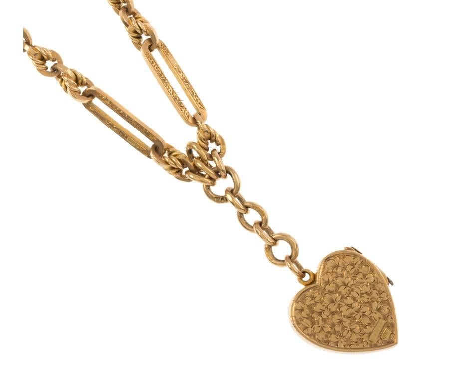 GEMMOLOGIST'S NOTES
This fabulous Albert chain, designed as a fancy chain embossed with a floral motif, suspending an elegant locket.

The locket boosts a vacant cartouche creating a special space for personalisation.

A versatile piece, measuring