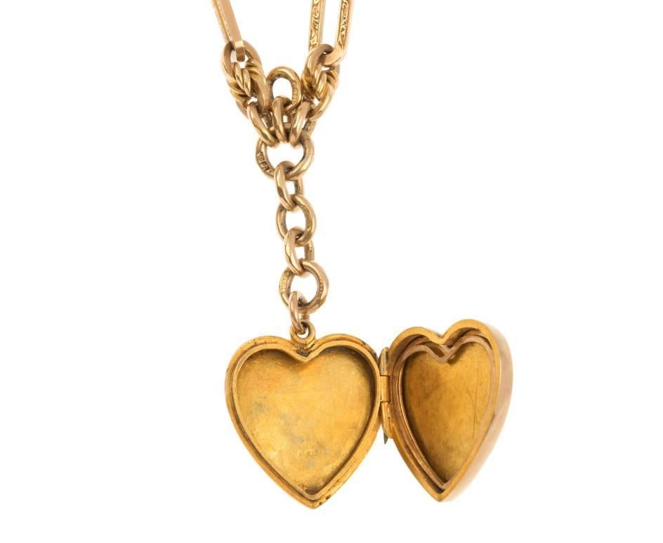 Victorian 9 Carat Yellow Gold Fancy Albert Chain with Heart Locket In Good Condition In Birmingham, GB