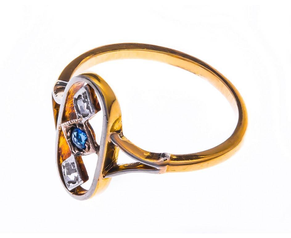 Art Deco 18 Carat Gold Sapphire and Diamond Ring In Good Condition In Birmingham, GB