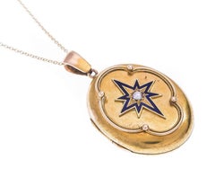 Victorian 18 Carat Gold Split Pearl and Blue Enamel Locket