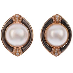 18 Carat Rose Gold Mabe Pearl Diamond Earrings