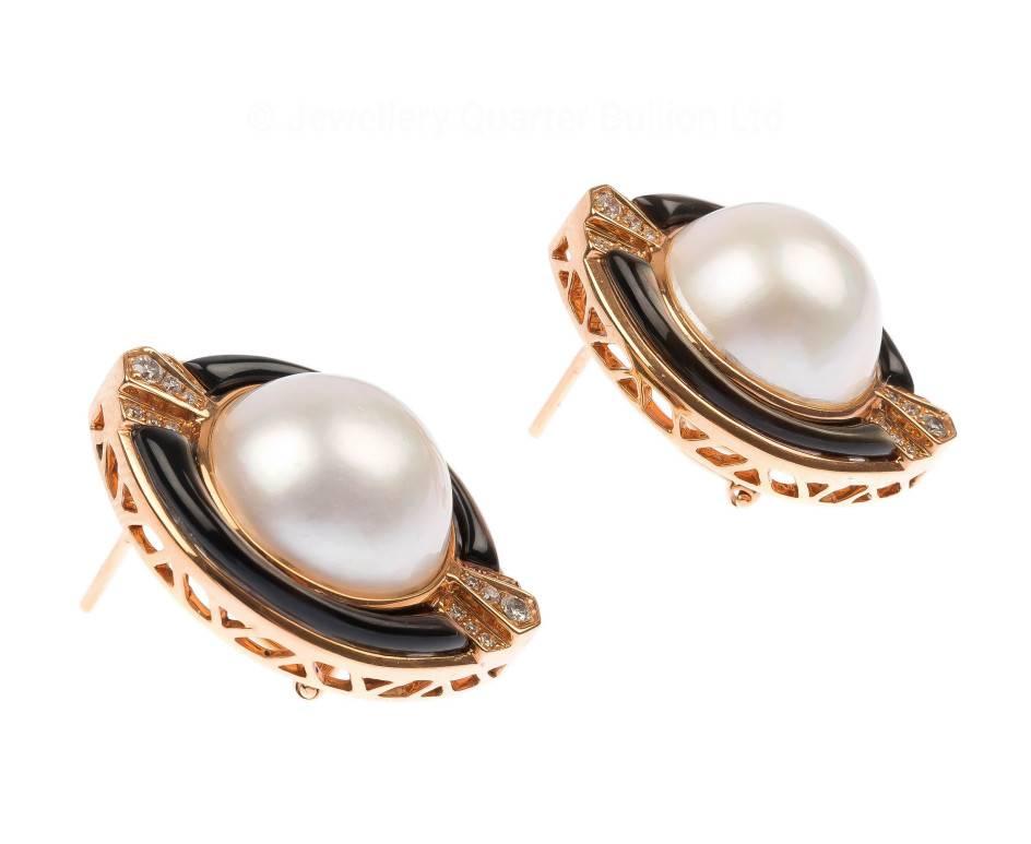 Modern 18 Carat Rose Gold Mabe Pearl Diamond Earrings For Sale