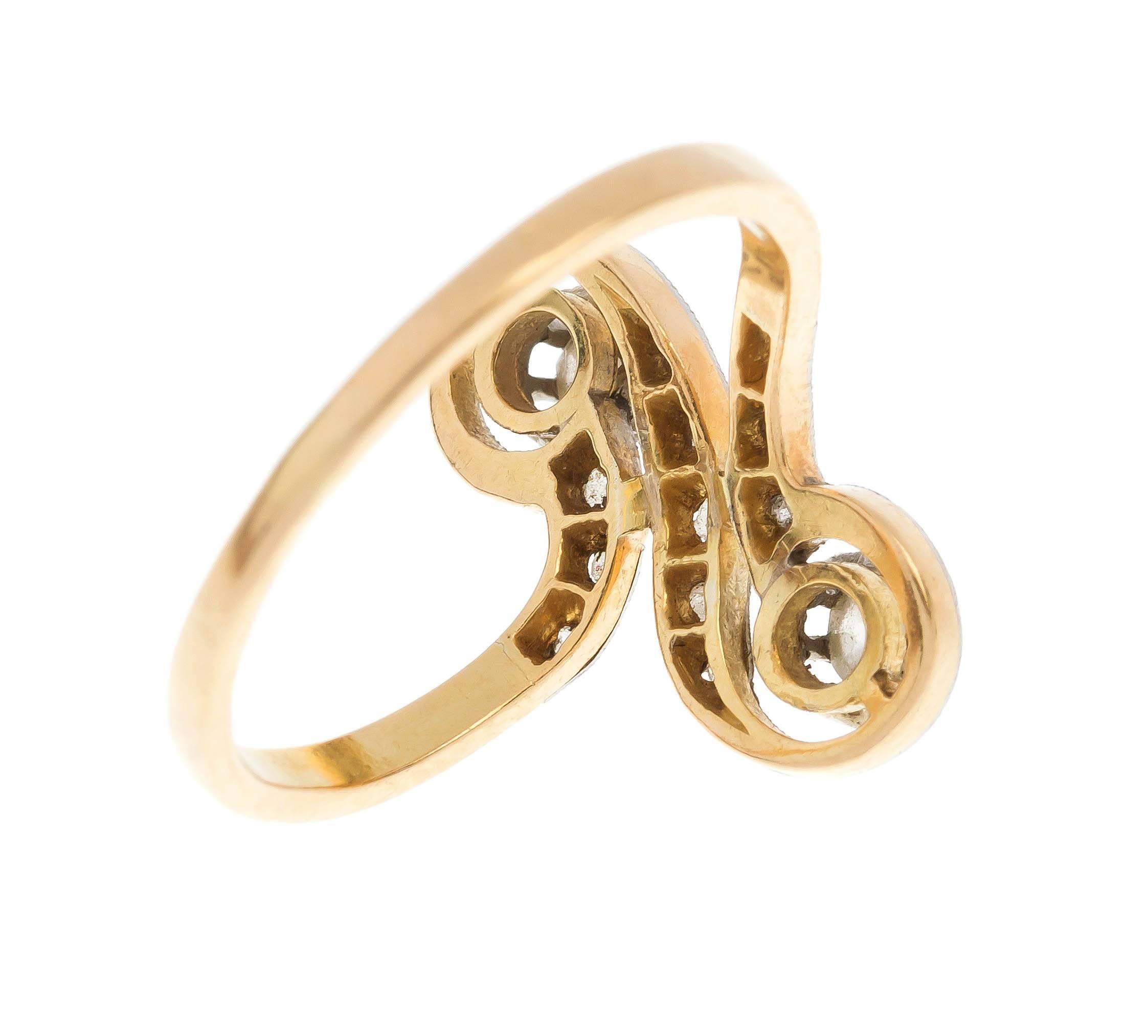 Romantic Antique French Toi et Moi Gold Diamond Dress Ring For Sale