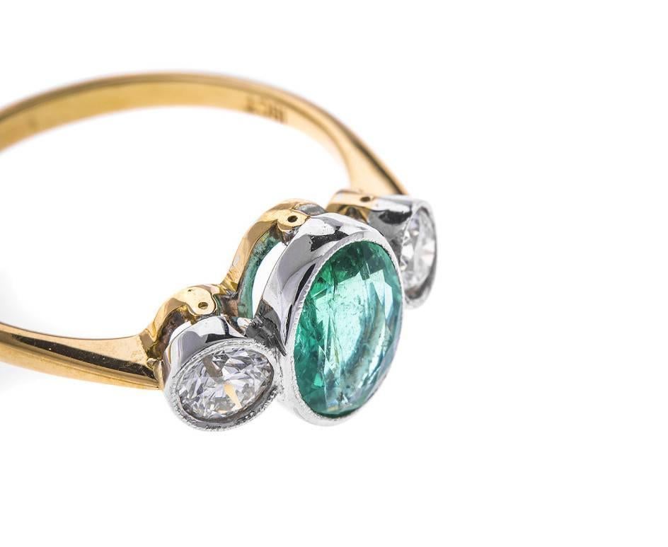 18 Carat Gold 1.10 Carat Emerald and 0.50 Carat Diamond Trilogy Ring In Excellent Condition In Birmingham, GB