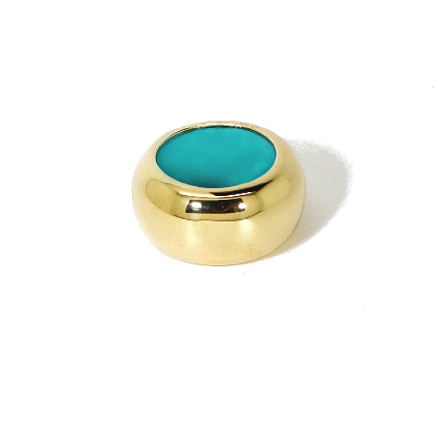 Maviada's Chunky Thick Gold Ring With Turquoise Enamel in 18k gold For Sale