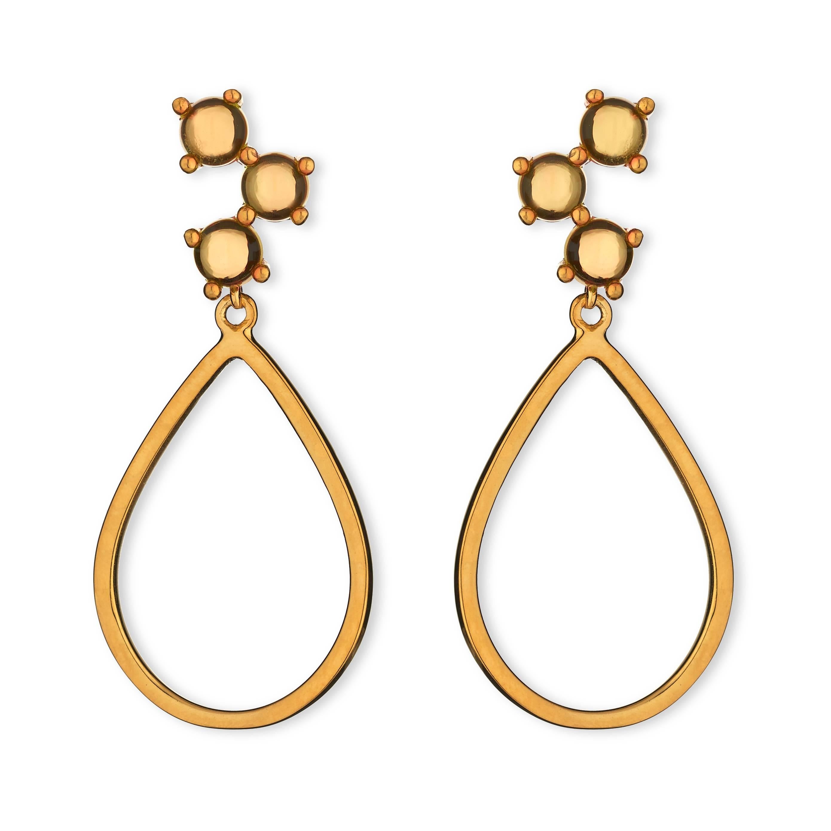 Contemporary 18kt yellow gold london blue silver Vermeil classic modern hoop drop Earrings For Sale