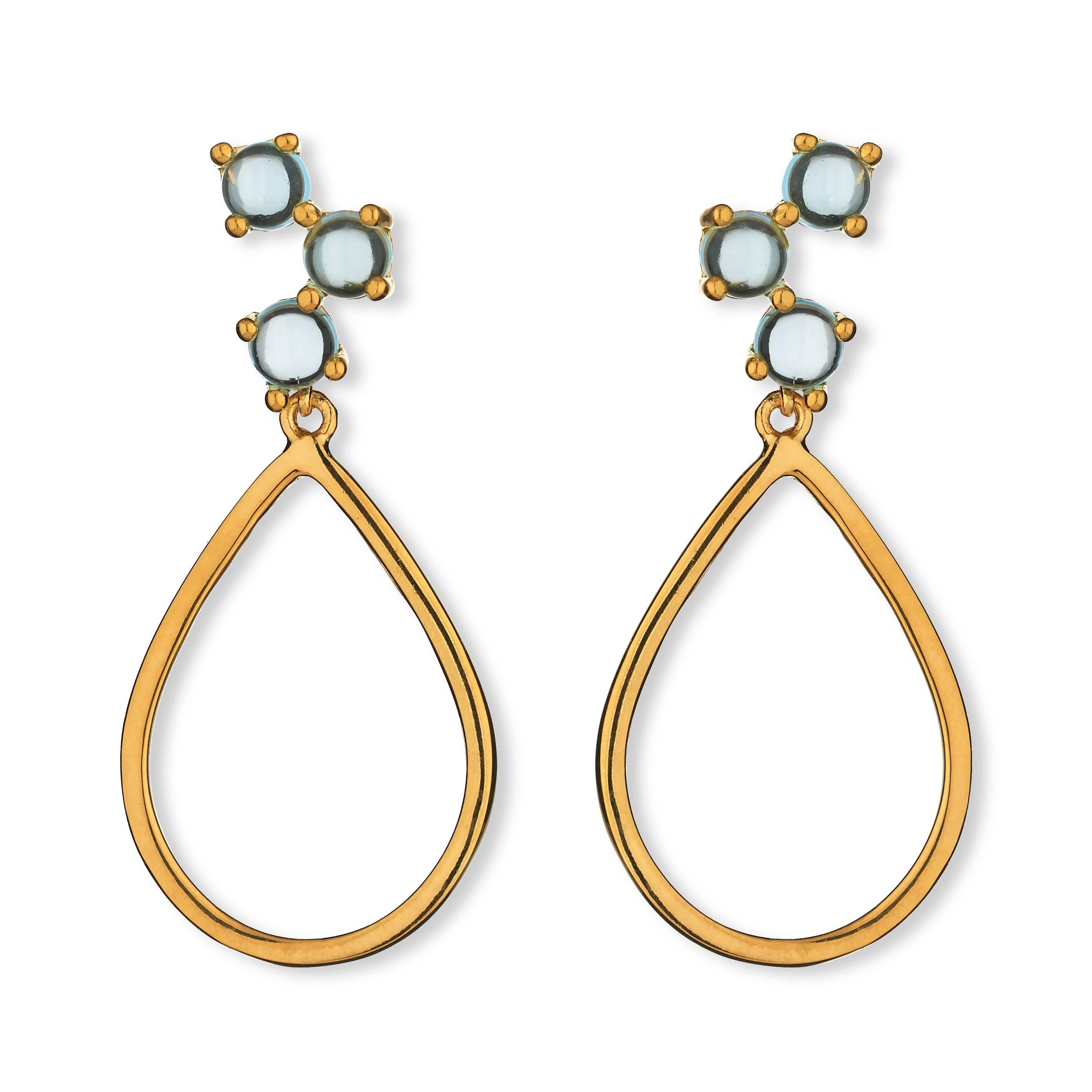 18kt yellow gold london blue silver Vermeil classic modern hoop drop Earrings For Sale 3