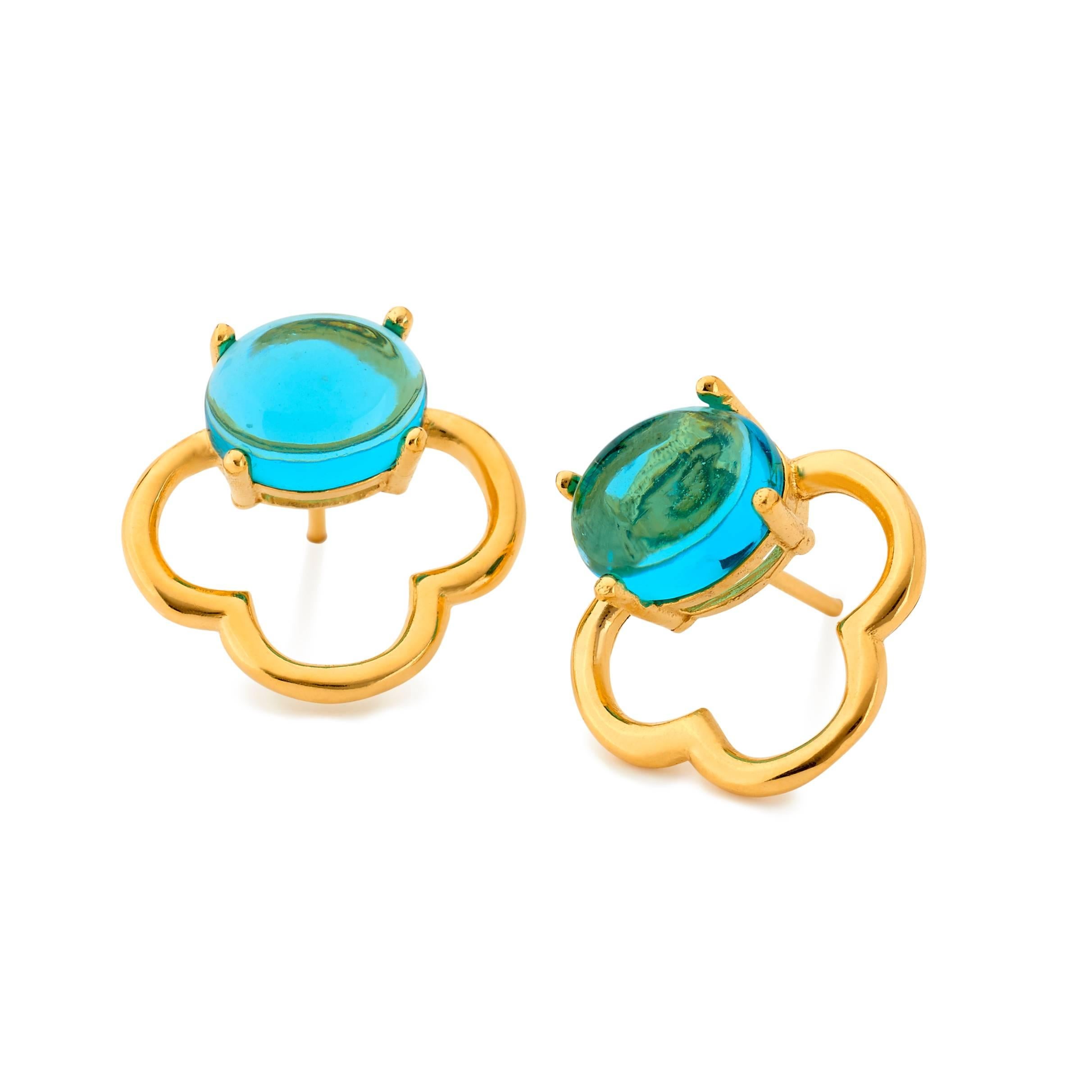 MAVIADA's 18 karat Vermeil Capri Rose Gold Aqua Blue quartz Drop Stud Earrings 5