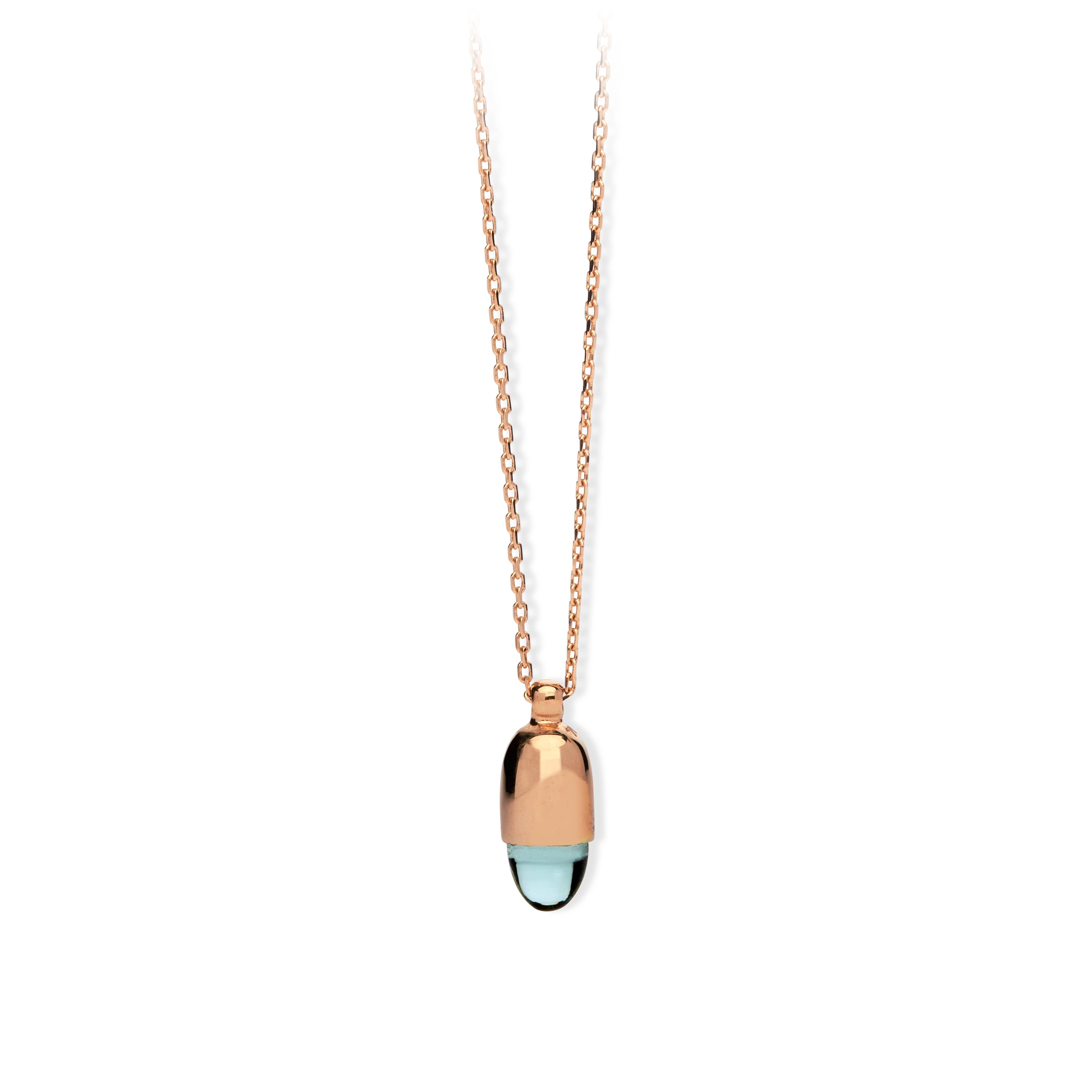 MAVIADA's Skopelos 18k solid gold pendant, 5x7mm smooth cut bullet shaped stone.
Our cheerful 18k solid gold pendants come in yellow gold or rose gold and are offered in a wide range of coloured gemstones.
The bullet shaped smooth cut stones measure