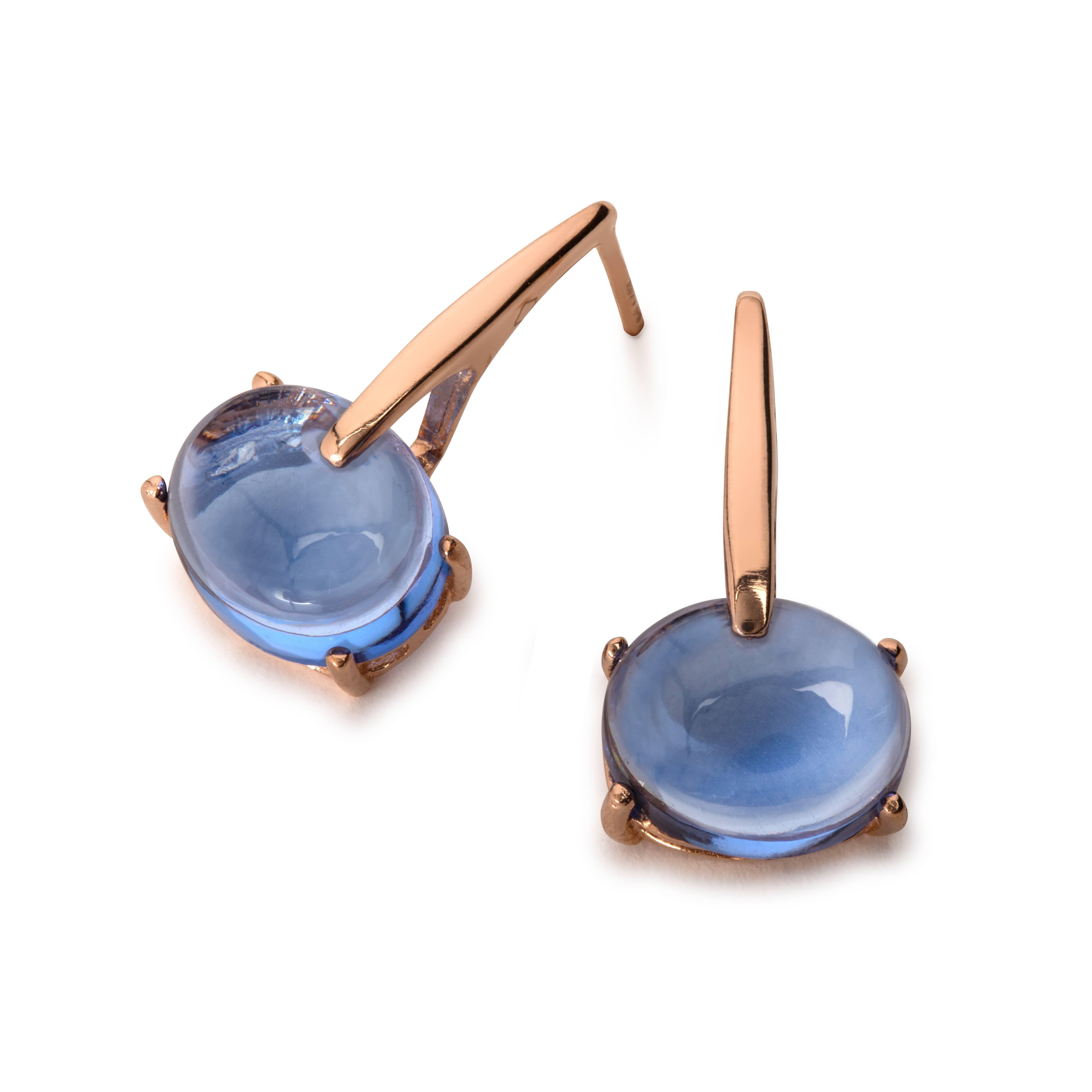 Women's MAVIADA's 18 Karat Rose Gold Vermeil Aqua Blue Quartz, Gold Drop Long Earrings